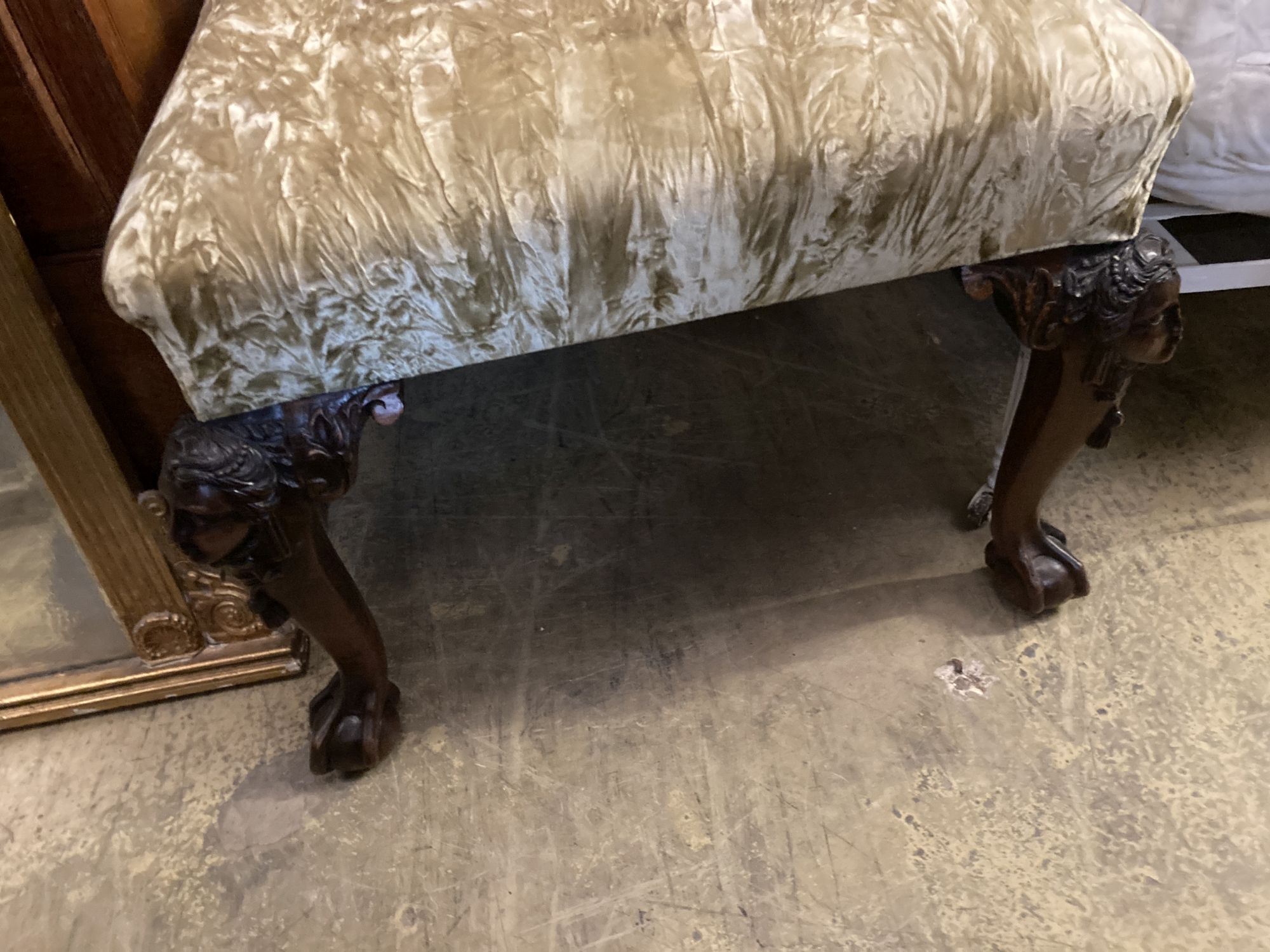 A pair of George III style mahogany framed side chairs with upholstered seats and backs, width 60cm, depth 60cm, height 100cm